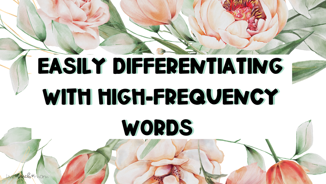 Pink and green surrounding the words "easily differentiating with high-frequency words"