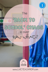 picture of backpack entering classroom with the words "the back to school chaos is over, now what?" over top.